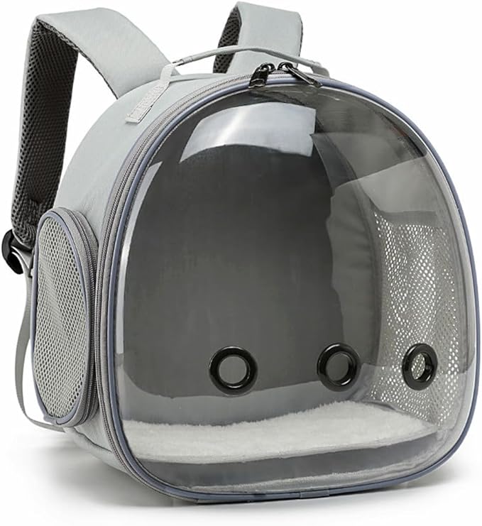 Periglo Pet Carrier Cage, Small Parrot Cage Pet Backpack, Portable Animal Carrier Travel Cage, Indoor and Outdoor Cage for Parrot, Hedgehog, Rat Parrot, Rabbit, Grey