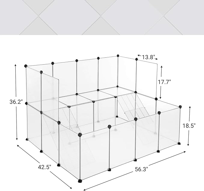 SONGMICS Guinea Pig Playpen with Dense Ramp, Indoor Rabbit Run Hutch Cage, Large Exercise Enclosure with Stairs, DIY Plastic Modular Fence for Hamster, Pet, Small Animals, White ULPC004W01