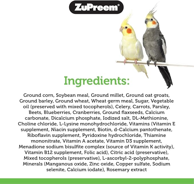 ZuPreem Natural Bird Food, Daily Bird Feed Pellets for Cockatiel, Lovebird, Quaker, Small Conure, Lorikeet, ZuPreem Core Nutrition, Added Vitamins, Made in USA, Cockatiel Food, (Medium, 10 lb Bag)