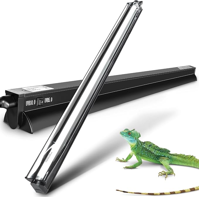 Switchable UVB Light for Reptiles, 39W T5 UVB Light Combo Kit for Tropical 5.0 & Desert 10.0, 34" Terrarium Hood Lamp Fixture with UVB 10.0 Bulb for Bearded Dragon Gecko Snake Lizard Turtle