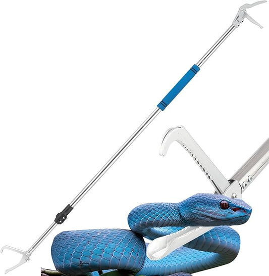 Snake Grabber Reacher Tool, 69" Snake Catcher Tongs Long Handle Heavy Duty Reptile Rattlesnake Catch Tongs Snake Tool Wide Jaw Stainless Steel Sponge Wrapped Handle (Blue)
