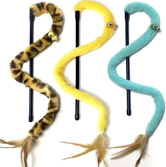 Cat Toys for Indoor Toys,Rainbow Cat Wand Toys,Feather Flips Plush Ball Cat Toys,Interactive Feather Toy for Teaser Play and Chase Exercise with Kitten 3 Pack (Pack 3) by AZOFFYIU