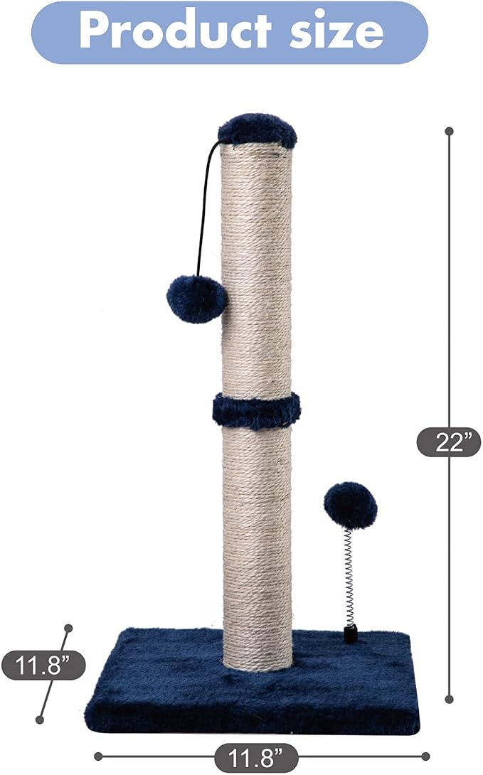 MECOOL Cat Scratching Post Premium Basics Kitten Scratcher Sisal Scratch Posts with Hanging Ball 22 in for Kittens or Smaller Cats, Navy - Image 5