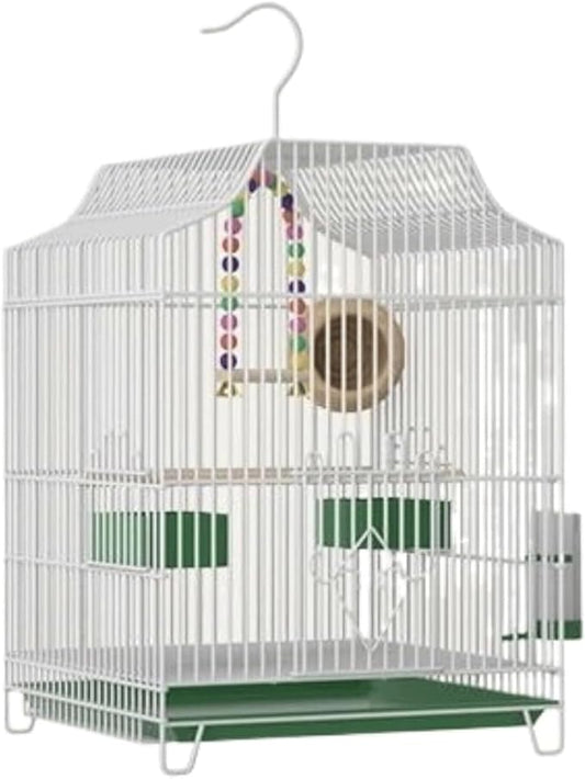 Bird Cage Bird Aviary Metal Tall Tiel Cage Parrot Cage Flight Birdcag Portable Bird Carrier with Hook Travel Carrier Cage Strong(White)