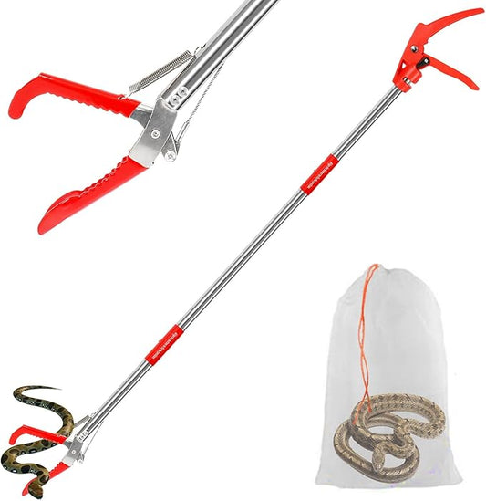 Upgraded 50" Snake Grabber Tool with Lock, Stainless Steel Snake Tongs, Foldable Long Reach Snake Catcher with Non-Slip Grip and Wide Jaw