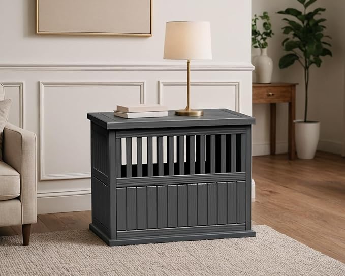 30 INCH Small Dog Crate Furniture Lockable Dog Kennel Indoor Dog Cage Plastic Pet Cage End Table for Small/Medium Dogs, Black
