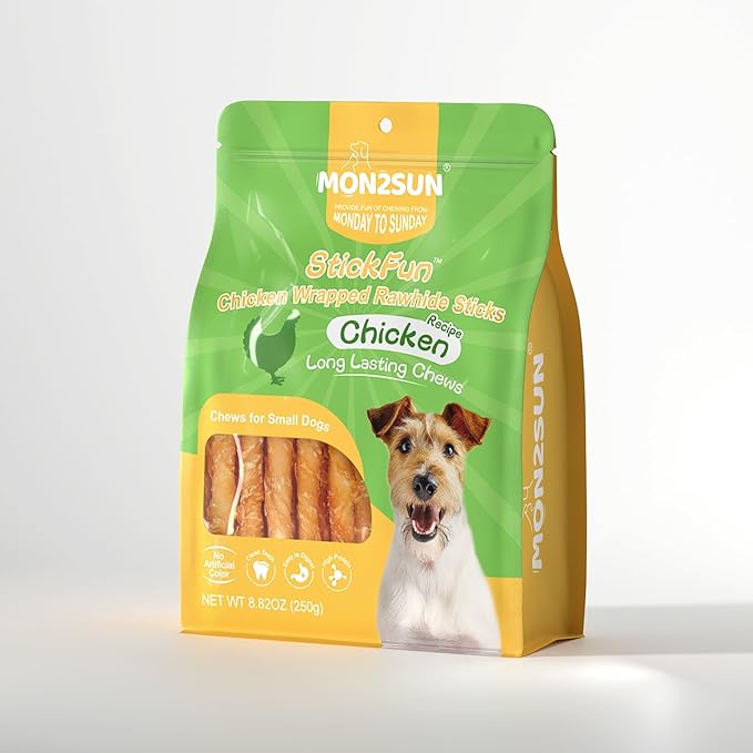 MON2SUN 5 Inch Chicken Wrapped Rawhide Sticks, 25 Count Long Lasting Chew Treats for Puppy & Small Dogs, High Protein, No Artificial Colors, 8.82 oz ×2