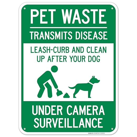 Pet Waste Leash-Curb and Clean Up After Your Dog Under Camera Surveillance Sign, (SI-63188) 18x24 Inches, 55 mil Thick HDPS (high Density polystyrene), Made in USA