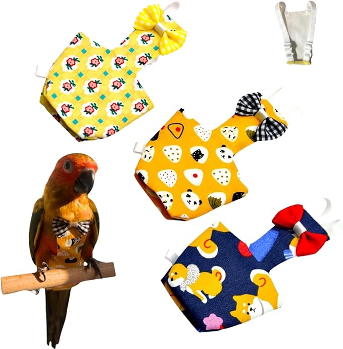 3PCS Bird Diaper with Adjustable Shoulder Strap Washable Parrot Diapers Reusable Bird Flight Suit Nappies Protective Breathable Nappy Clothes for Parakeet Macaw Conure (Sulphur-Crested Cockatoo)