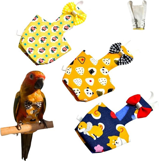 3PCS Bird Diaper with Adjustable Shoulder Strap Washable Parrot Diapers Reusable Bird Flight Suit Nappies Protective Breathable Nappy Clothes for Parakeet Macaw Conure (Macaw)