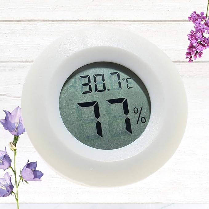 POPETPOP Reptile Box Digital Thermometer Hygrometer Round Shaped Temperature and Humidity for Home Office and Indoor