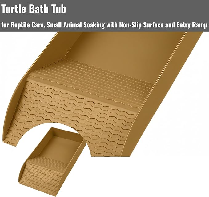 Reptile Bathing Tub with Non-Slip Surface and Entry Ramp for Easy Small Animal Soaking Container