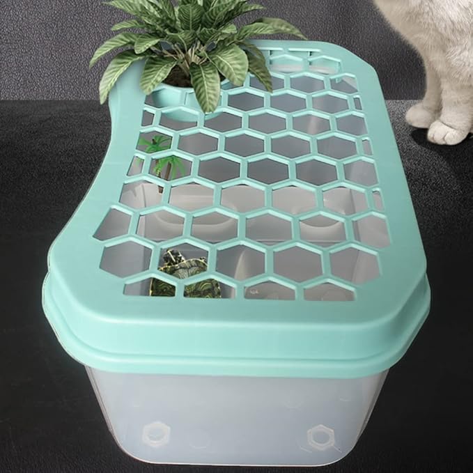 Mikikit Reptile Terrariums Reptile Terrariums Turtle Tank Aquarium, Turtle Habitat Reptile Plastic Terrarium Safe, Turtle Tank with Lid Tortoise from Climbing Escaping Glass Animals Reptisoil