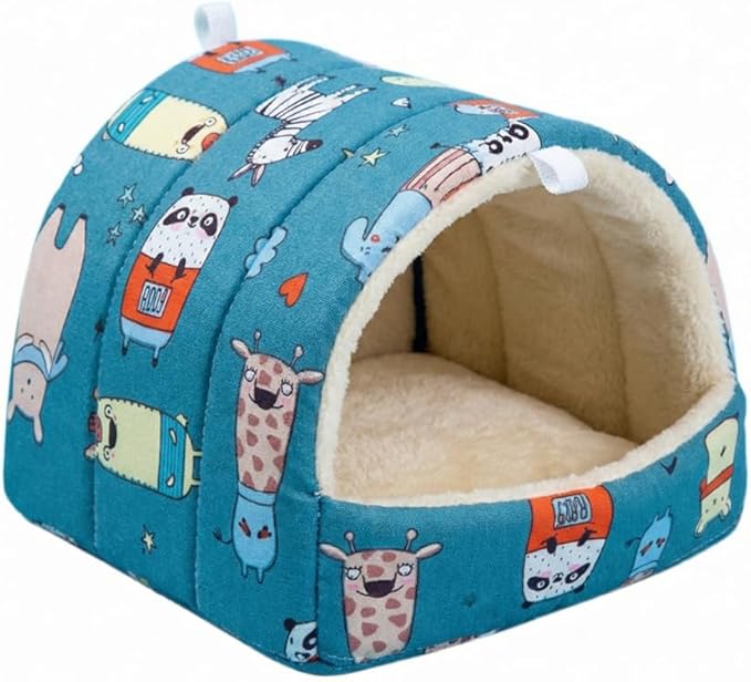 Guinea Pig Hideout 9.84 Inch, 4 Pack Small Animal Bed with Secure Hooks, Washable Fleece House for Guinea Pigs, Rabbits, Chinchillas, Hedgehog, Hamsters, Ferrets (Multi Patterns)