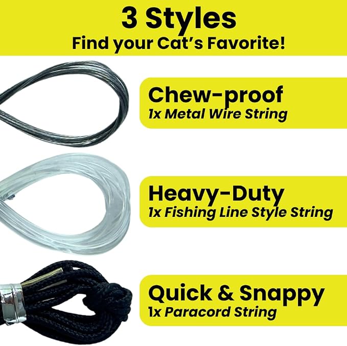Forever Stick and 3 Strings including Chew Proof Metal Wire - The Unbreakable Cat Wand Toy, Durable Cat Toy Wand, Extra Long Cat String Toy, Cat Fishing Pole Toy for Bored Indoor Adult Cats, Stick Toy - Image 4