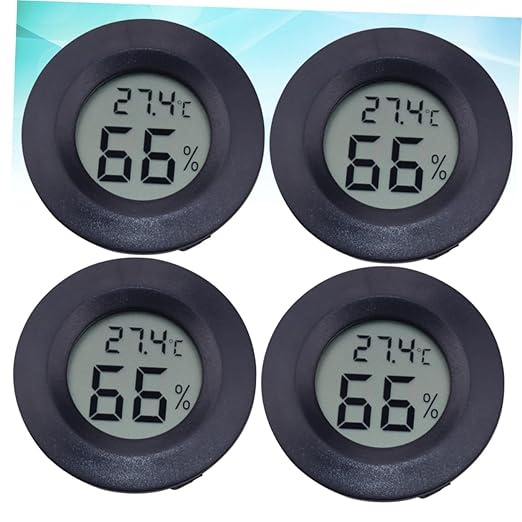 VICASKY 12pcs Round Digital Humidity and Temperature Acrylic Embedded Electronic Hygrometer for Reptile Pets Home Use Lightweight and Compact Black