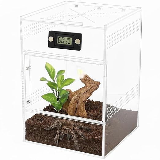 2 Pcs Magnetic Jumping Spider Enclosure Thermometer and Humidity Gauge Temperature and Humidity Monitor for Jumping Spider and Reptile Tank Mini Digital Hygrometer with LCD Screen(Round)