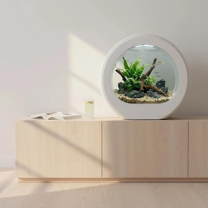 1.5 Gallon Fish Tank Kit with 7-Color LED & Quiet Filter, HD Glass Desktop Aquarium Starter Kits for Betta, Self-Cleaning Small Fish Tank for Home Office, Ideal for Kids & Beginners