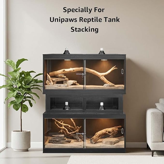 unipaws Reptile Enclosure Stacker, Black Reptile Tank Stand for 50 Gallon Terrariums, Stackable Base with Heat Lamp Openings and Metal Reinforced Corners