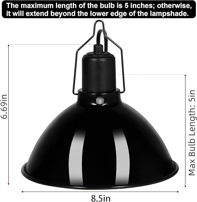 DXOPHIEX 8.5inch Dome Reptile Heat Lamp Reptile Light Fixture UVB Light Fixture Max 150W for Bearded Dragon, Turtles, Snake and Lizard Terrarium