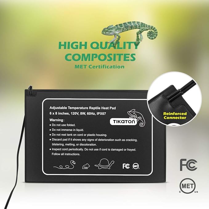 Tikaton Reptile Heat Pad - Adjustable Temperature Under Tank Heater for 10-20gal/30-40gal Tank, Terrarium Heat Mat for Turtle/Snake/Lizard/Frog/Spider/Plant Box (2 Pack-6" X 8")