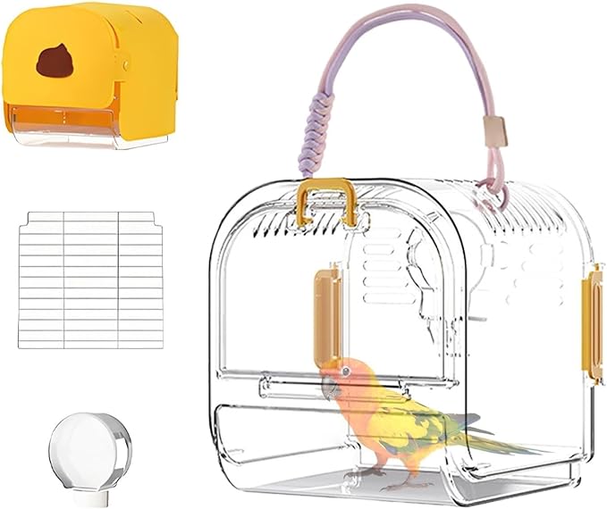 Small Bird Cage Travel Carrier Cage Foldable Bird Aviary Portable Flight Birdcage Budgie Cage with Food Box Parrot Cage Bird Carrier(Yellow)