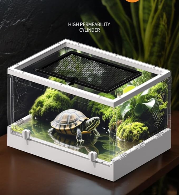 Large Portable Reptile Tank with Multi-Observation Perspective Foldable and Bottom Pulley, Ideal Habitat for Gecko, Frog, Spider and so on (White Extra Large)
