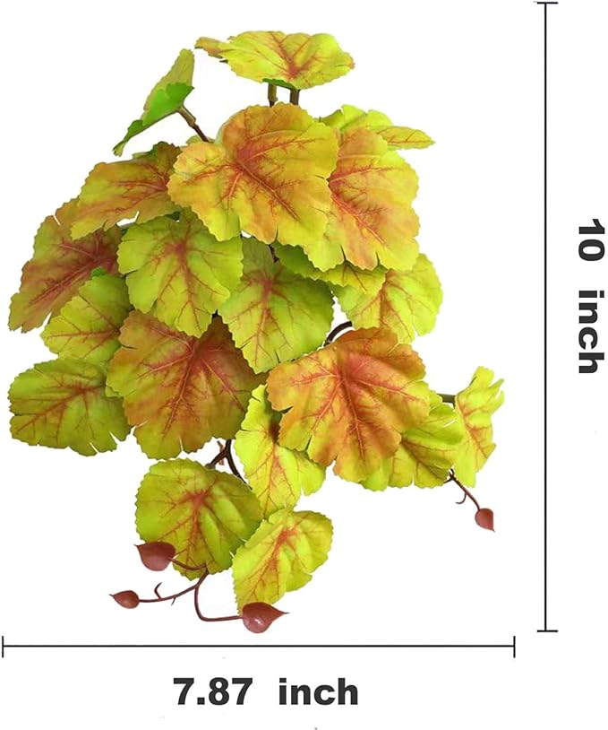 2 Pack Reptile Plants for Terrarium, Amphibian Habitat Decor Artificial Hanging Plants with Suction Cup, Gecko Chameleon Snake Tortoise Tank Accessories-Fake Heuchera Micrantha Yellow