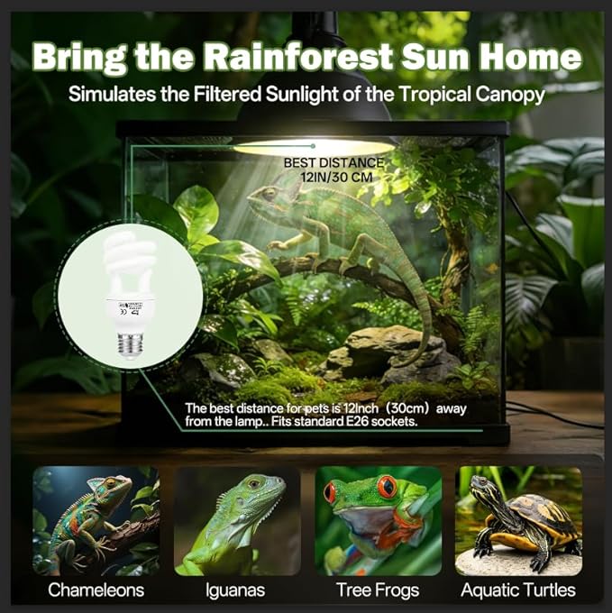 UVB Reptile Light 5.0: 15W Tropical & Subtropical UVA UVB Reptile Light Bulb, UVB Light for Reptiles Compact Fluorescent Terrarium Lamp,UVB Bulb for Chameleon Turtle Gecko Snake Include UV Sensor Card