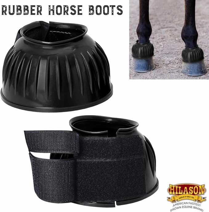 HILASON Western Horse Rubber PVC Ribbed Double Hook and Loop Bell Boots Training Protective Shock Absorbing Leg