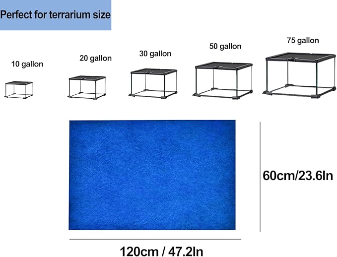 Mechpia 47" x 24" Large Reptile Carpet Terrarium Liner Bedding Reptile Substrate Mat Supplies for Bearded Dragon Snake Lizard Tortoise Leopard Gecko (Blue)