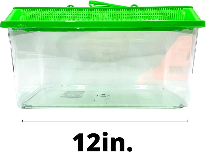 Needzo Hermit Crab Habitat and Food Kit, Starter Pack for Large Travel Cage with Lid, Food, Coral, Treats, and Thermometer, Colors May Vary, 7pc, 12 inches