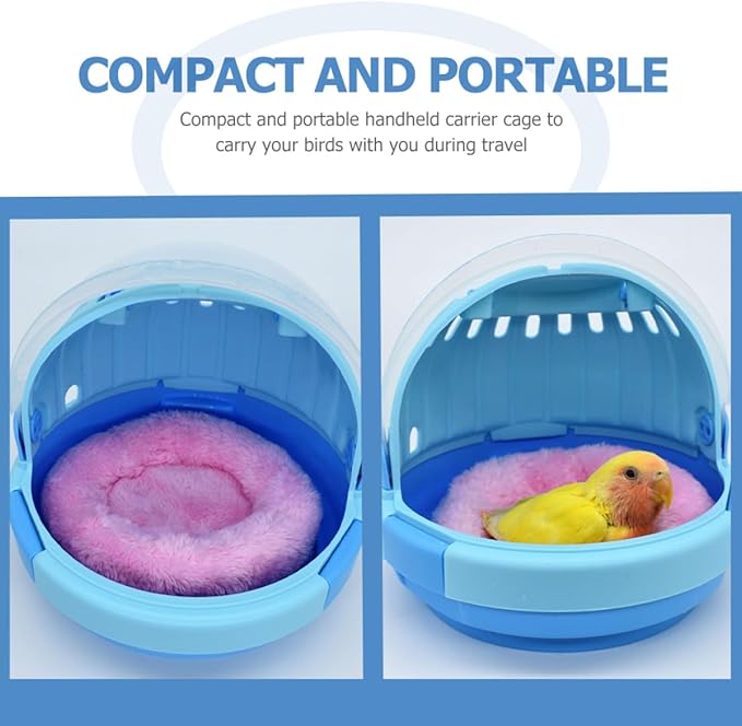 Portable Parrot Carrier Cage with Handle Design, Small Handheld Birds Travel Case with Warm Plush Nest for Small Parrots and Young Birds