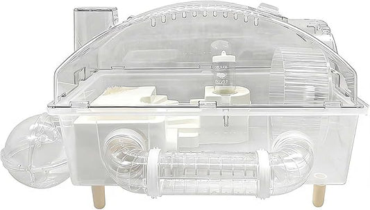 Tfwadmx Dwarf Hamster Cage,Acrylic Rat Cage,Hamster Home Small Animal Cages with Tube Exercise Wheel Mouse Habitat for Gerbils Mice 17.7”x11”x11.8”