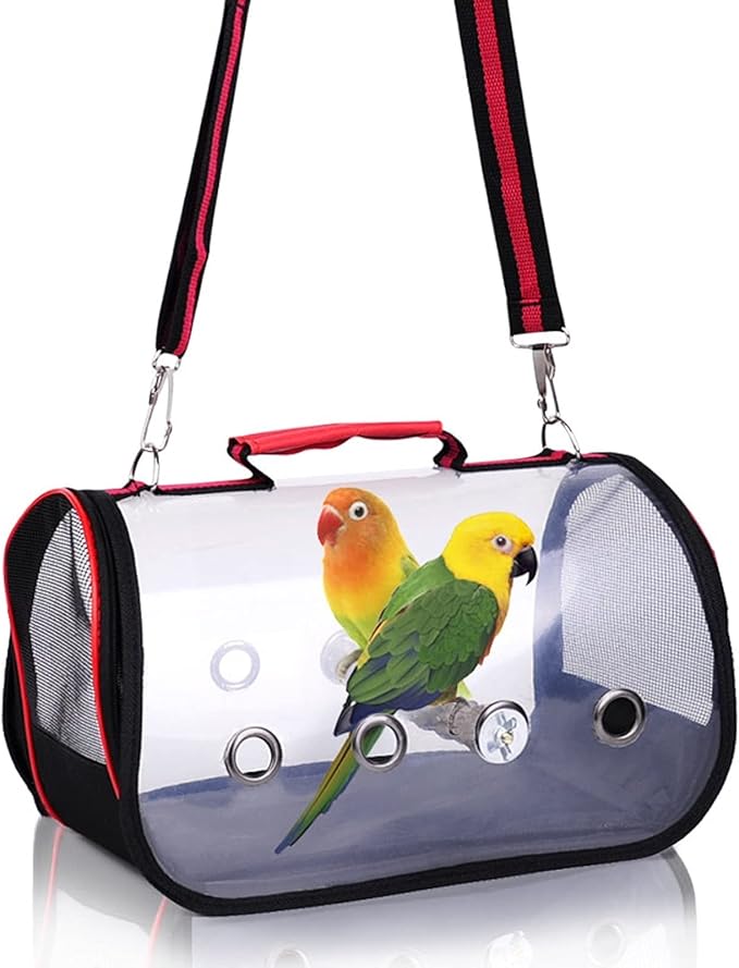 ENGENDER Bird Cage Light Bird Backpack Transparent and Breathable Bird Travel Bag Portable Bird Feeding Cup Suitable for Outdoor Bird Transportation Parakeet Cage