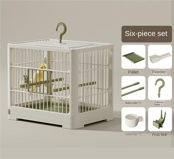 Bird Carrier Cage Travel Detachable Tray Hook Handle Transport Bird House for Outdoor(Brown)
