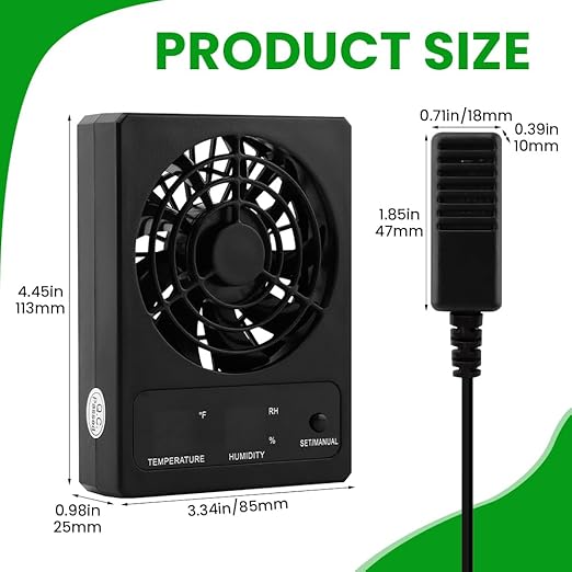 Reptile Ventilation Fan, LED Digital Thermometer and Humidity Gauge Dehumidifier for Pet Rearing Box Reptile Tank, with Humidity Sensor, for Humid Environments, Rainfo-Rest and Ecological Tanks