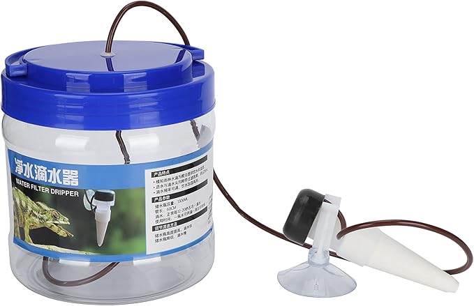 Reptile Dripper Kit with Filtered Drip Head, Easy Control Dripping for Geckos, Lizards. 1300ML Bottle for Quick or Slow Dripping, Humidification Mat or Soil