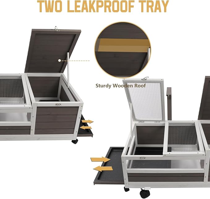PetsCosset Tortoise Habitat Cage on Wheels with Lamp Stand & Pull-Out Waterproof Tray – Large Wooden Tortoise House, Indoor & Outdoor Reptile Enclosure 78" L x 23" W x 14" H Double Habitat