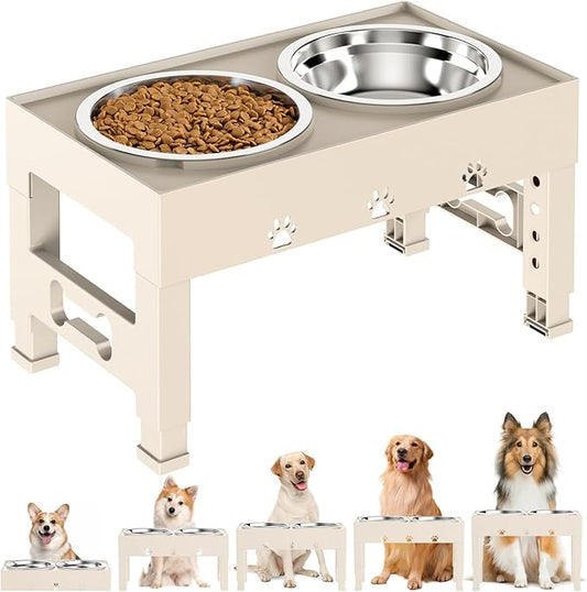 Elevated Dog Bowls with 2 Stainless Steel Bowls, 5-Height Adjustable Stand (3.1", 9" to 12"), for Improved Digestion & Neck Support, Easy Clean, Non-Slip Base Raised Feeder for Medium Large Dogs