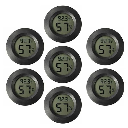 balacoo 7pcs Digital Hygrometer and Thermometer for Reptile Tanks Use Compact Round Accurate Humidity and Temperature Monitoring