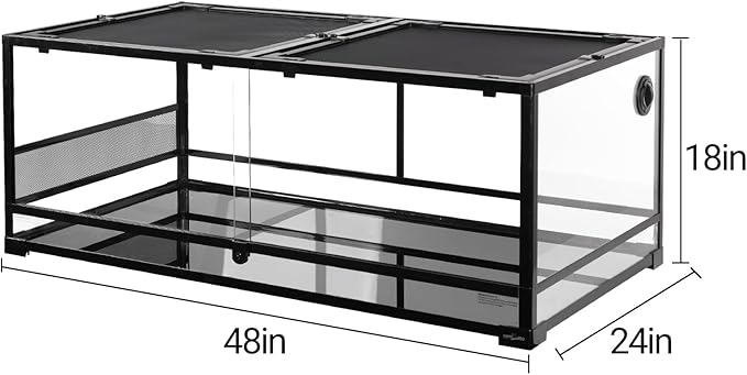 REPTI ZOO 85 Gallon Glass Reptile Terrarium 48" x 24" x 18", 2 in 1 Detachable Terrarium with Double Hinge Door & Top Screen Ventilation, Reptile Habitat Tank for Bearded Dragon, Ball Python, Gecko