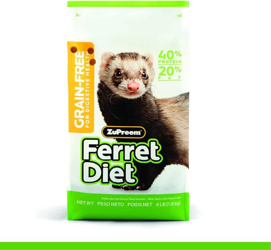 ZuPreem Ferret Food, Grain Free, Protein & Energy Rich Diet for Carnivores, Healthy Food for Ferret Digestive Health, Vitamin & Mineral Rich Formula with High Protein, ZuPreem Pet, 4 lb Bag