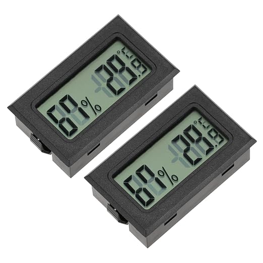 SHINEOFI 2pcs Mini Digital Hygrometer Thermometer LCD Display, Embedded Design, Black, Indoor Outdoor Use for Terrariums and Pet Enclosures