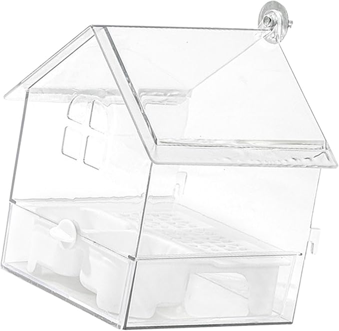 Pull Out External Parrot Feeder Transparent Easy to Fill, Clean Bird Bath Dish Bird Feeder for Fence Hummingbird Patio Finch