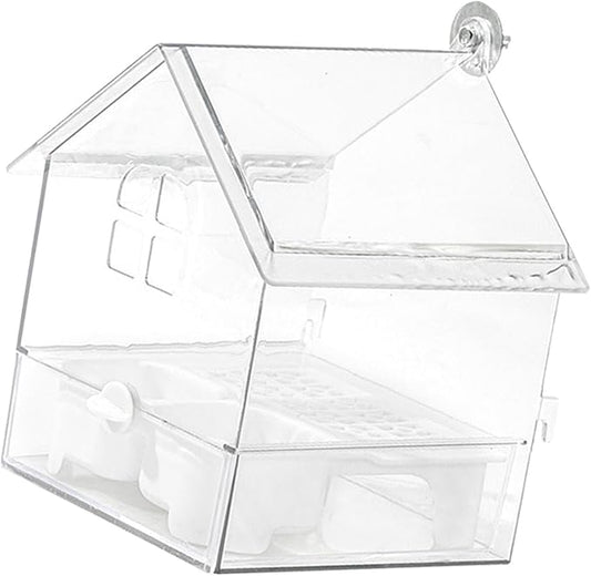 Pull Out External Parrot Feeder Transparent Easy to Fill, Clean Bird Bath Dish Bird Feeder for Fence Hummingbird Patio Finch