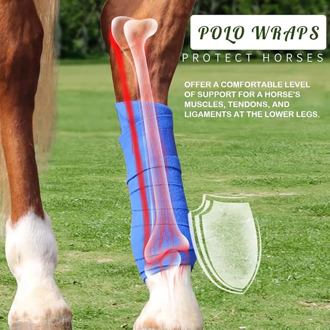 Horse Polo Wraps 2.5m Soft Fleece Polo Wraps Equestrian Leg Bandage Wrap Set of 4 Packs (Blue - 2.5m)