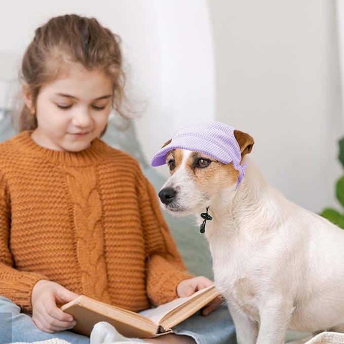Dog Baseball Cap, Dog Cat Summer Beach Visor Hat with Ear Holes, Adjustable Puppy Sunbonnet Headdress (Purple, X-Small)