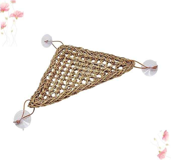 UPKOCH Lizard Grass Mat Handmade Lizard Hammock Swing Bed for Small Reptiles Stable Triangle Structure with Suction Cups for Geckos