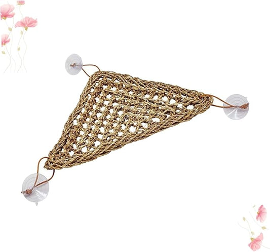UPKOCH Lizard Grass Mat Handmade Lizard Hammock Swing Bed for Small Reptiles Stable Triangle Structure with Suction Cups for Geckos